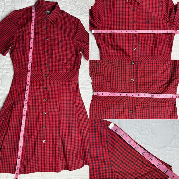 Fred Perry Red Gingham Plaid Short Sleeve Collar Mini Reissue Shirt Dress UK 8 - Picture 13 of 14